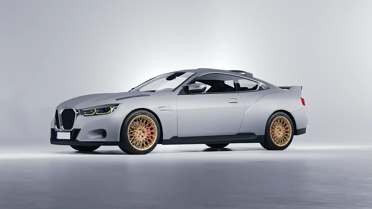 BMW 3.0 CSL 2023 on HRE Performance Wheels 501M forged wheels, front three-quarter view