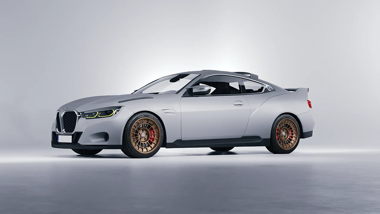 BMW 3.0 CSL 2023 on HRE Performance Wheels 515-GTM forged wheels, front three-quarter view