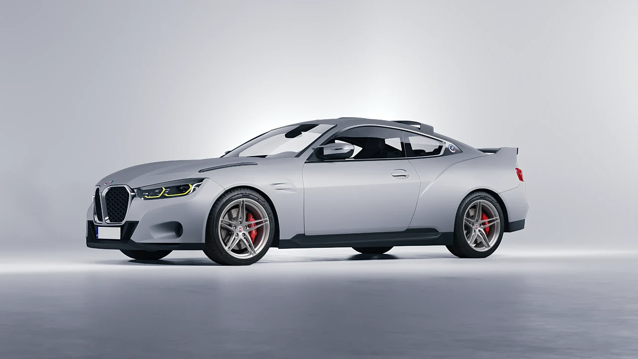 BMW 3.0 CSL 2023 on HRE Performance Wheels P107 forged wheels, front three-quarter view