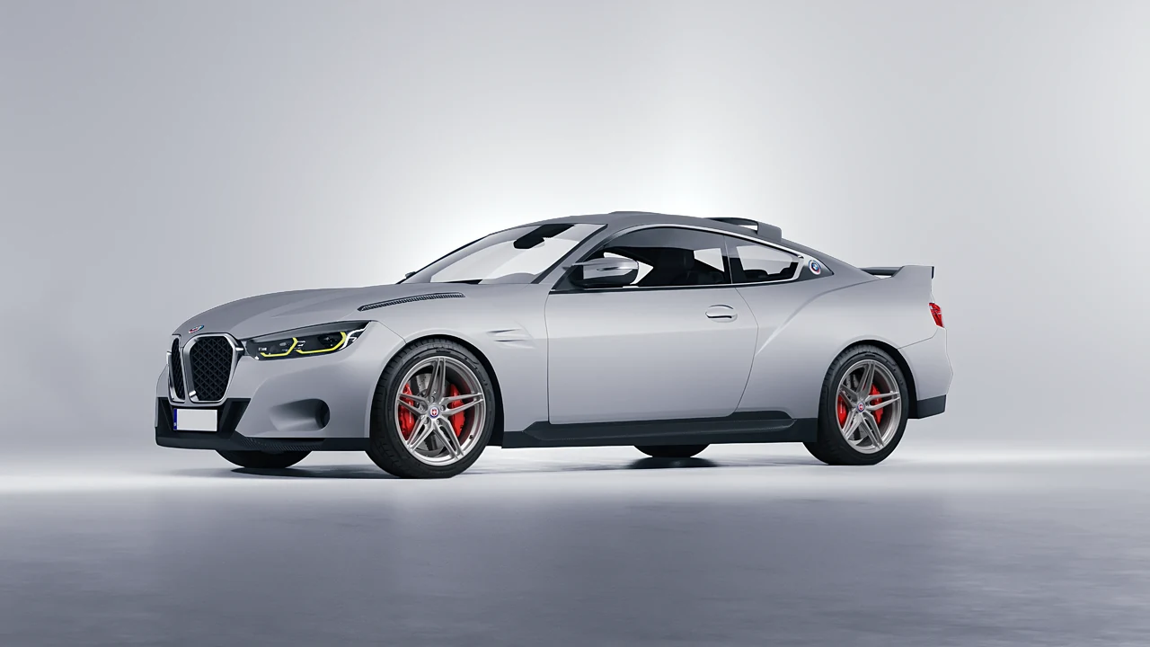 BMW 3.0 CSL 2023 on HRE Performance Wheels P107SC forged wheels, front three-quarter view