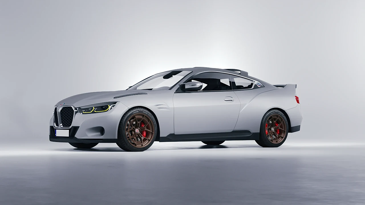 BMW 3.0 CSL 2023 on HRE Performance Wheels P301 forged wheels, front three-quarter view