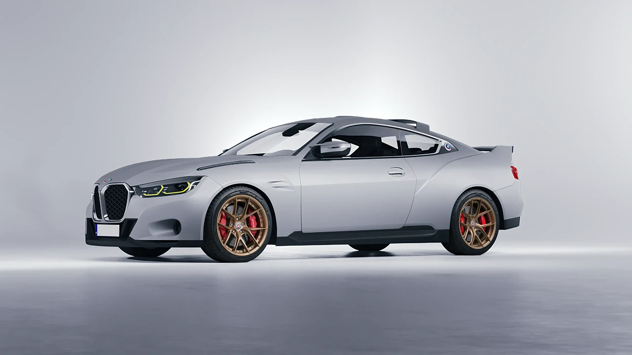 BMW 3.0 CSL 2023 on HRE Performance Wheels S101SC forged wheels, front three-quarter view