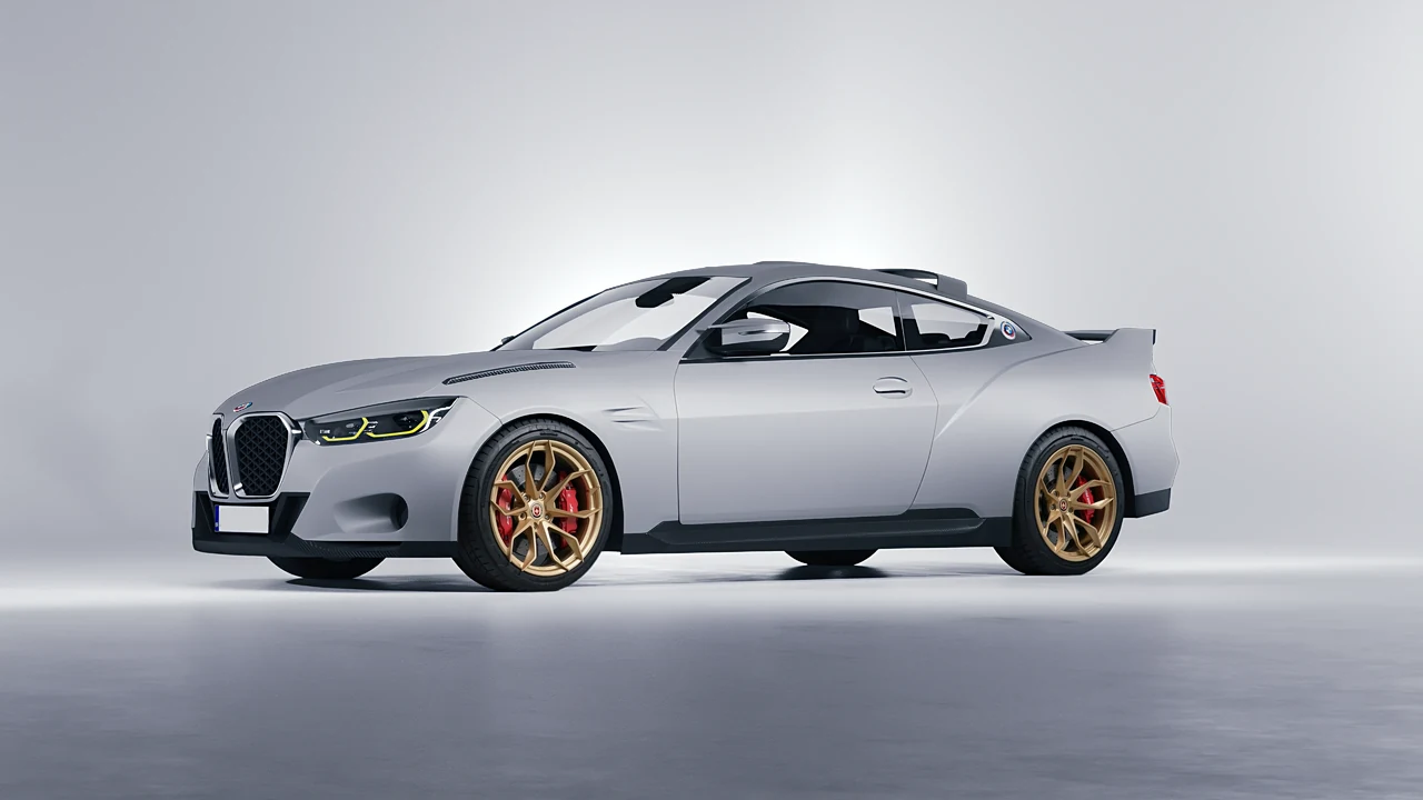 BMW 3.0 CSL 2023 on HRE Performance Wheels S201H forged wheels, front three-quarter view