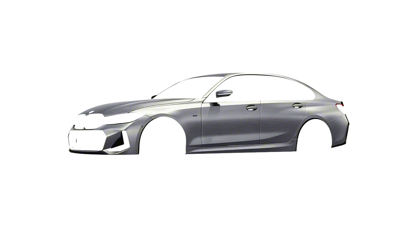 BMW 3 Series 2023 wrapped in Brushed Aluminum (Avery Dennison SW900-812-X), front three-quarter view