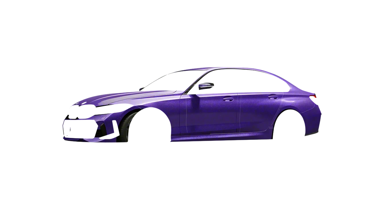 BMW 3 Series 2023 wrapped in Purple (Avery Dennison SW900-587-D), front three-quarter view