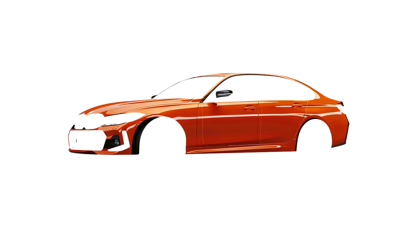 BMW 3 Series 2023 wrapped in Fiery Orange (3M G364), front three-quarter view