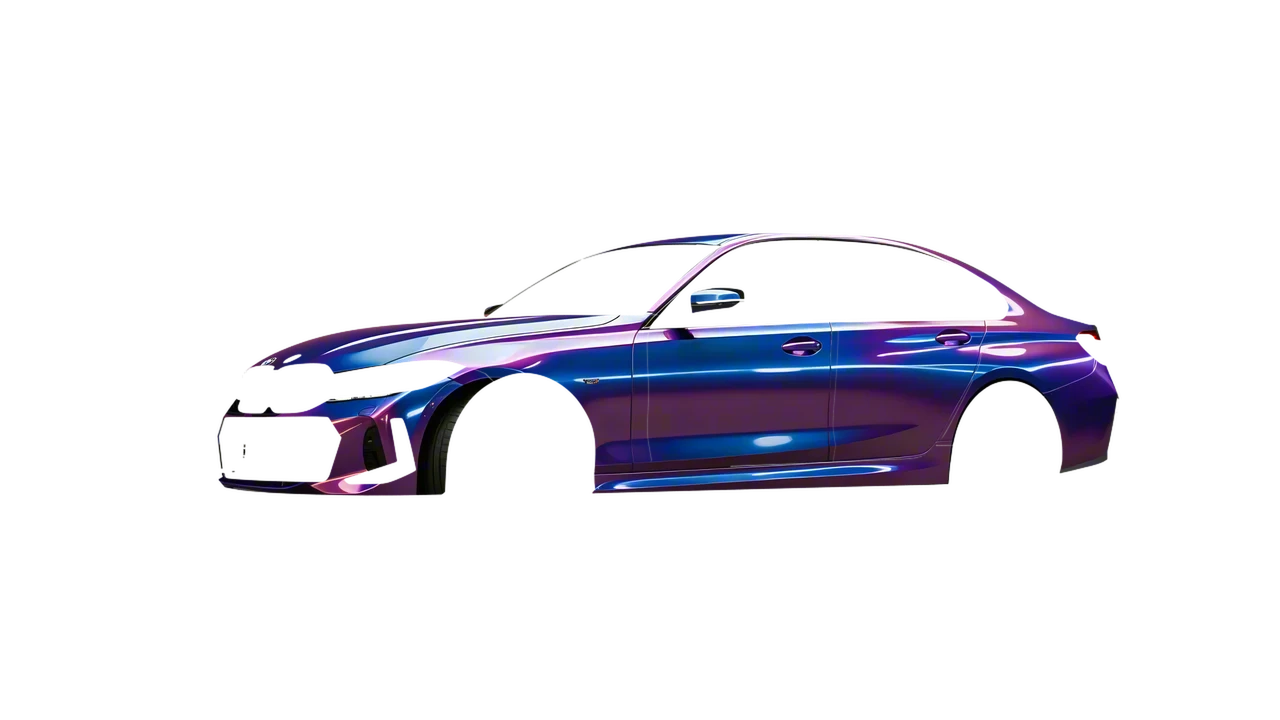BMW 3 Series 2023 wrapped in Gloss Flip Deep Space (3M GP278), front three-quarter view