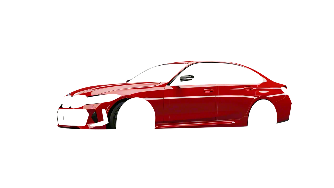 BMW 3 Series 2023 wrapped in Hot Rod Red (3M G13), front three-quarter view