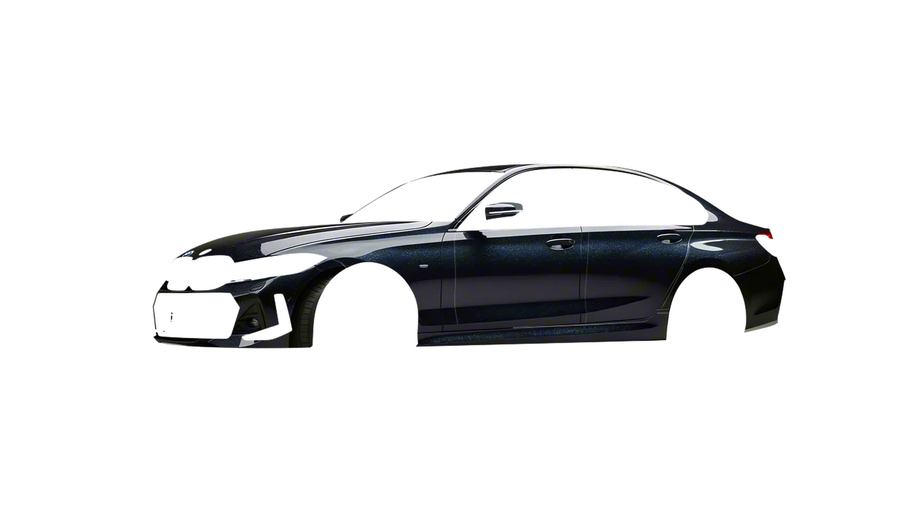 BMW 3 Series 2023 wrapped in Mystery Black (Avery Dennison SW900-184-M), front three-quarter view