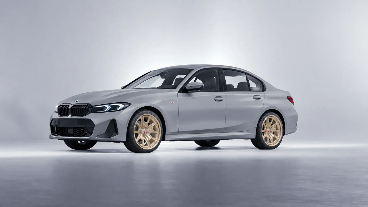 BMW 3 Series 2023 on HRE Performance Wheels 427M forged wheels, front three-quarter view