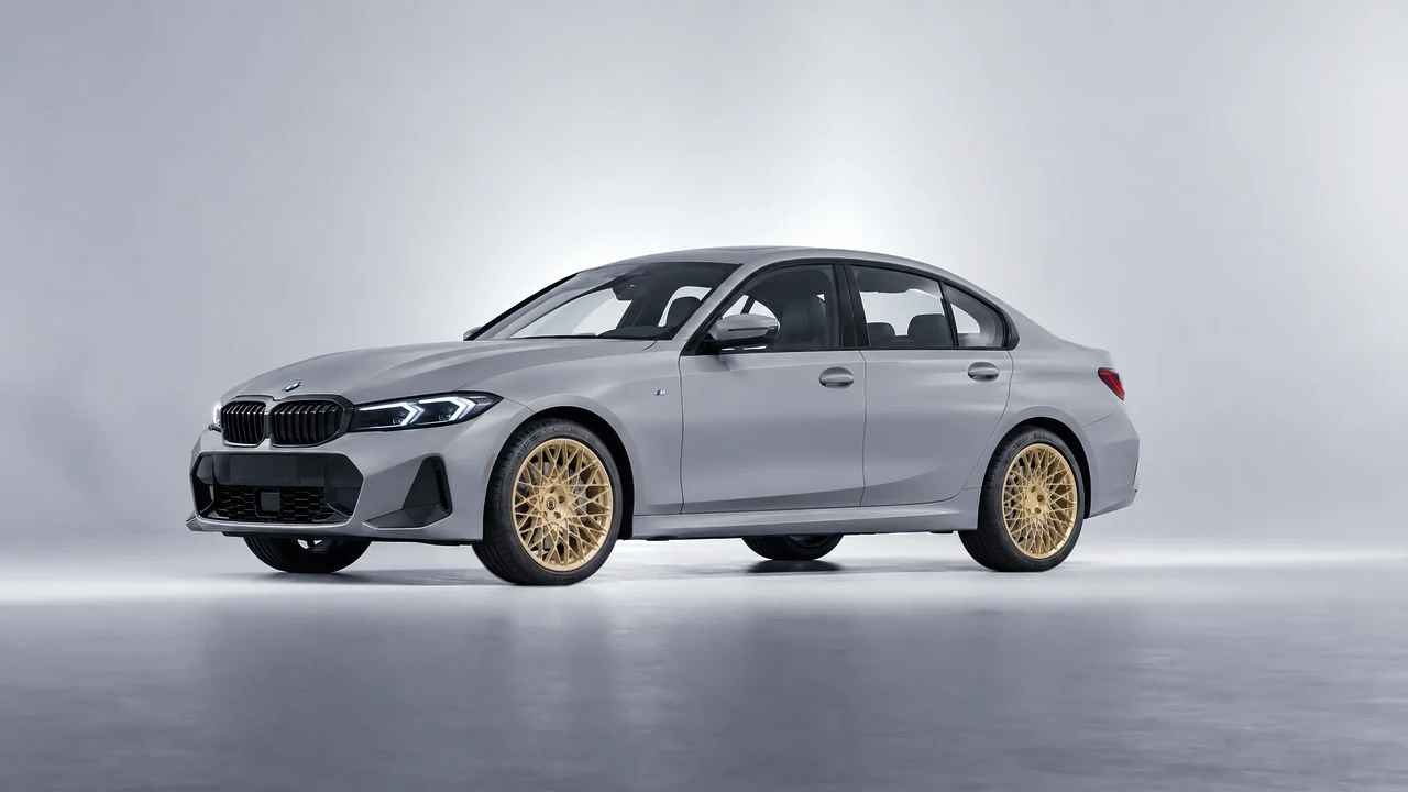 BMW 3 Series 2023 on HRE Performance Wheels 501M forged wheels, front three-quarter view