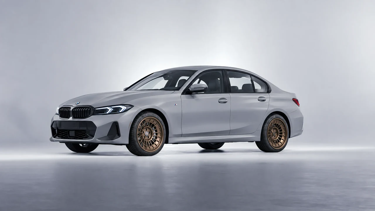 BMW 3 Series 2023 on HRE Performance Wheels 515-GTM forged wheels, front three-quarter view