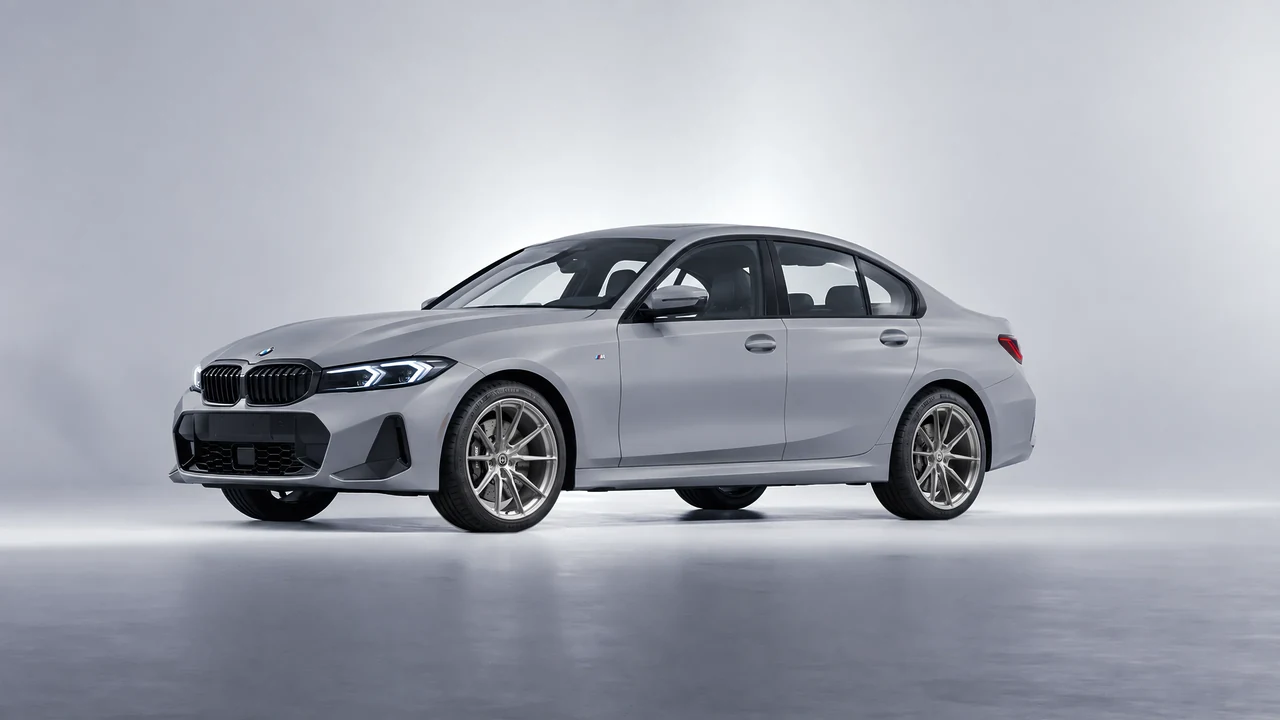 BMW 3 Series 2023 on HRE Performance Wheels P104SC forged wheels, front three-quarter view