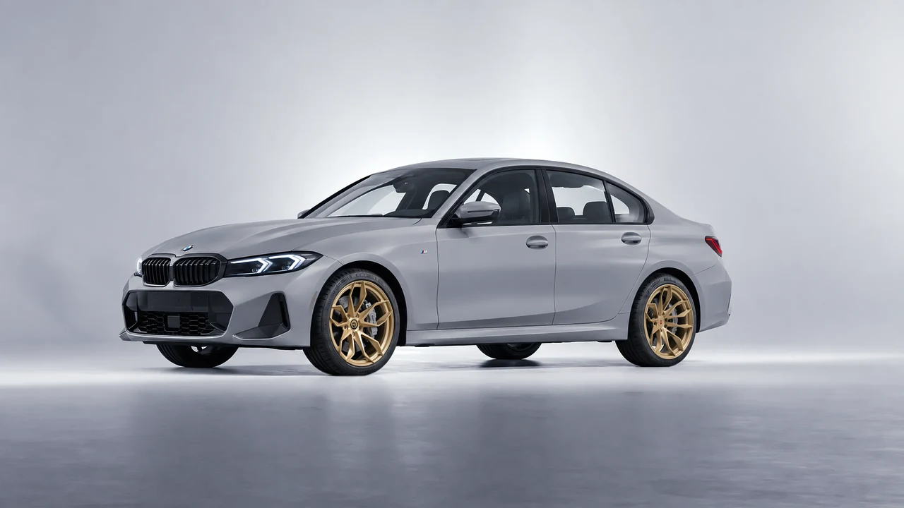 BMW 3 Series 2023 on HRE Performance Wheels S201H forged wheels, front three-quarter view