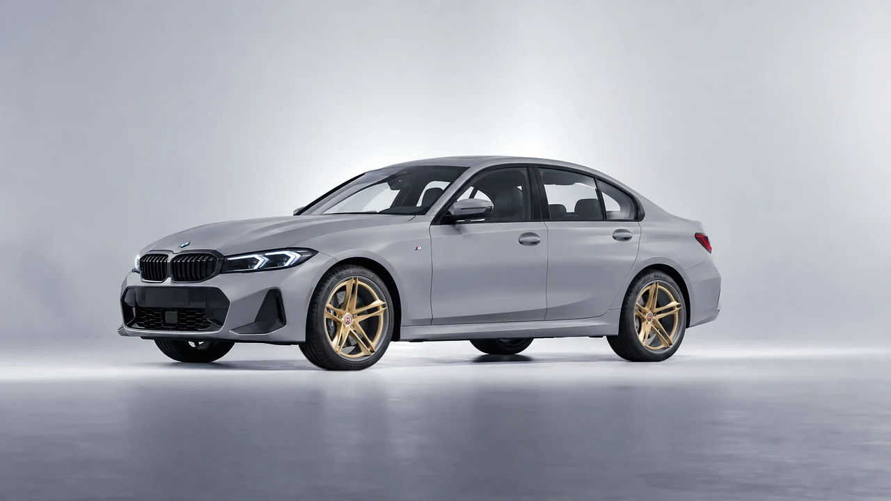 BMW 3 Series 2023 on HRE Performance Wheels S207H forged wheels, front three-quarter view