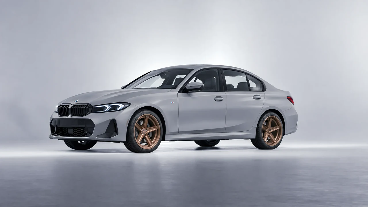 BMW 3 Series 2023 on HRE Performance Wheels Tusk forged wheels, front three-quarter view