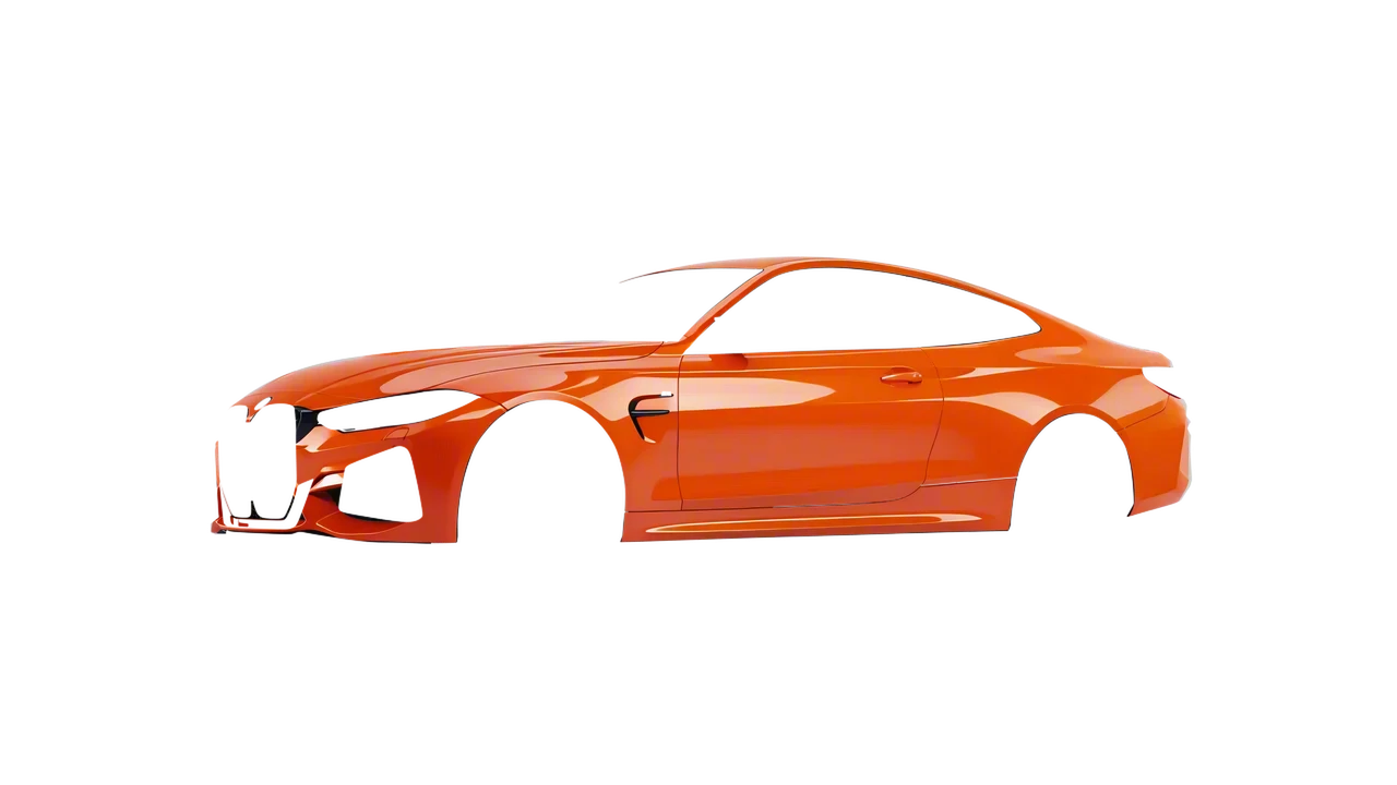 BMW 4 Series Coupe 2024 wrapped in Fiery Orange (3M G364), front three-quarter view