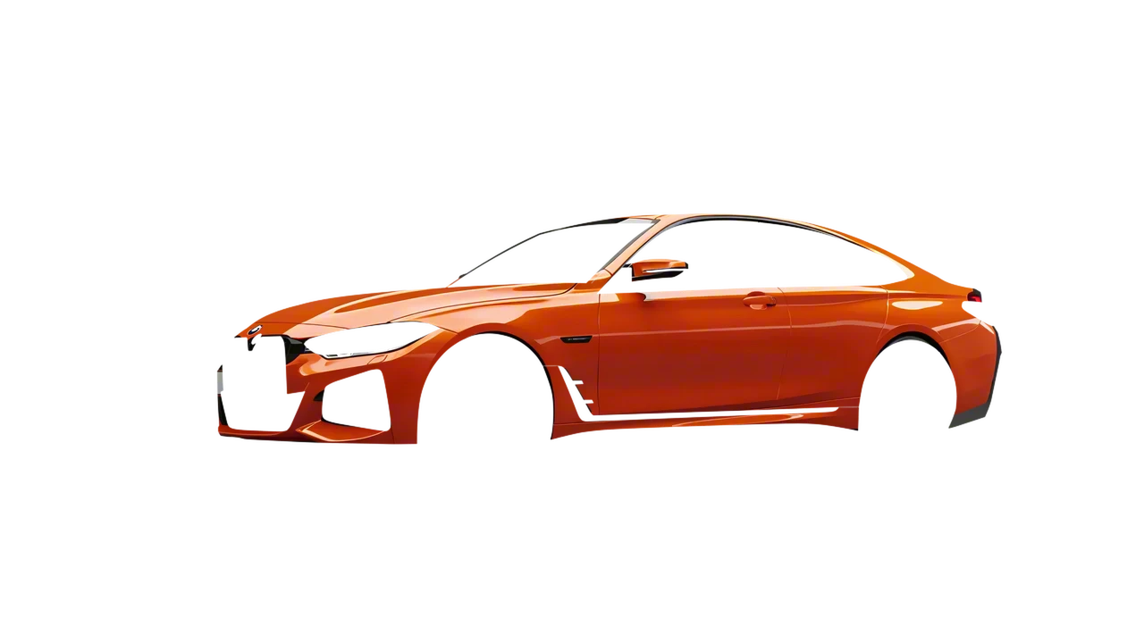 BMW 4 Series Grand Coupe 2024 wrapped in Fiery Orange (3M G364), front three-quarter view