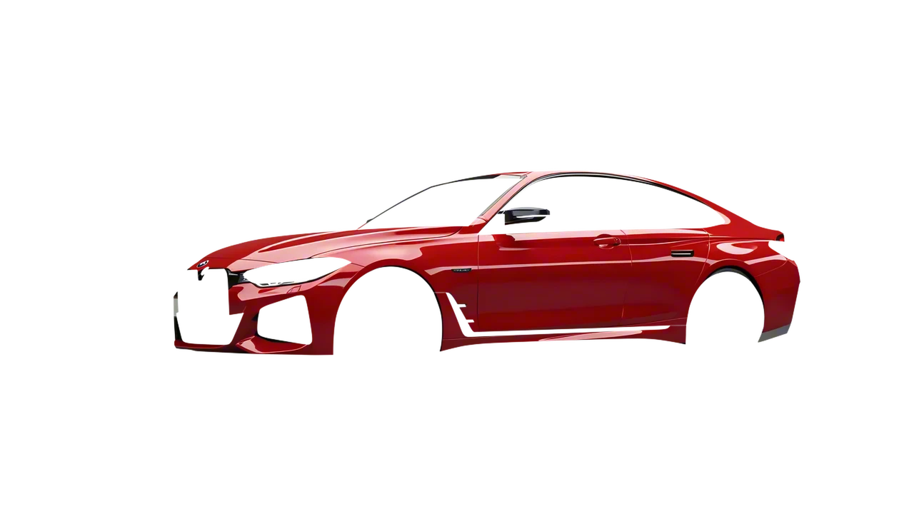 BMW 4 Series Grand Coupe 2024 wrapped in Hot Rod Red (3M G13), front three-quarter view