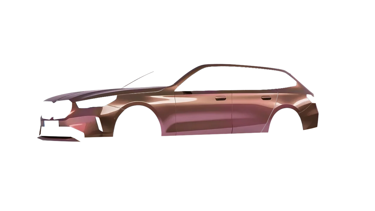 BMW 5 Series Touring 2024 wrapped in Aubergine Bronze Gloss (ORACAL 970RA-990G), front three-quarter view