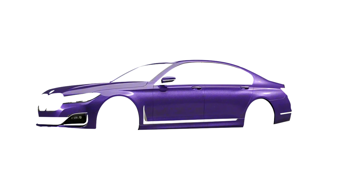 BMW 7 Series 2022 wrapped in Purple (Avery Dennison SW900-587-D), front three-quarter view