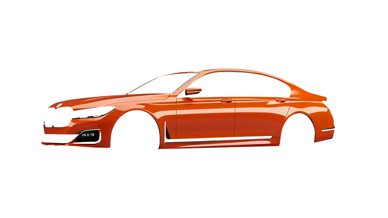 BMW 7 Series 2022 wrapped in Fiery Orange (3M G364), front three-quarter view