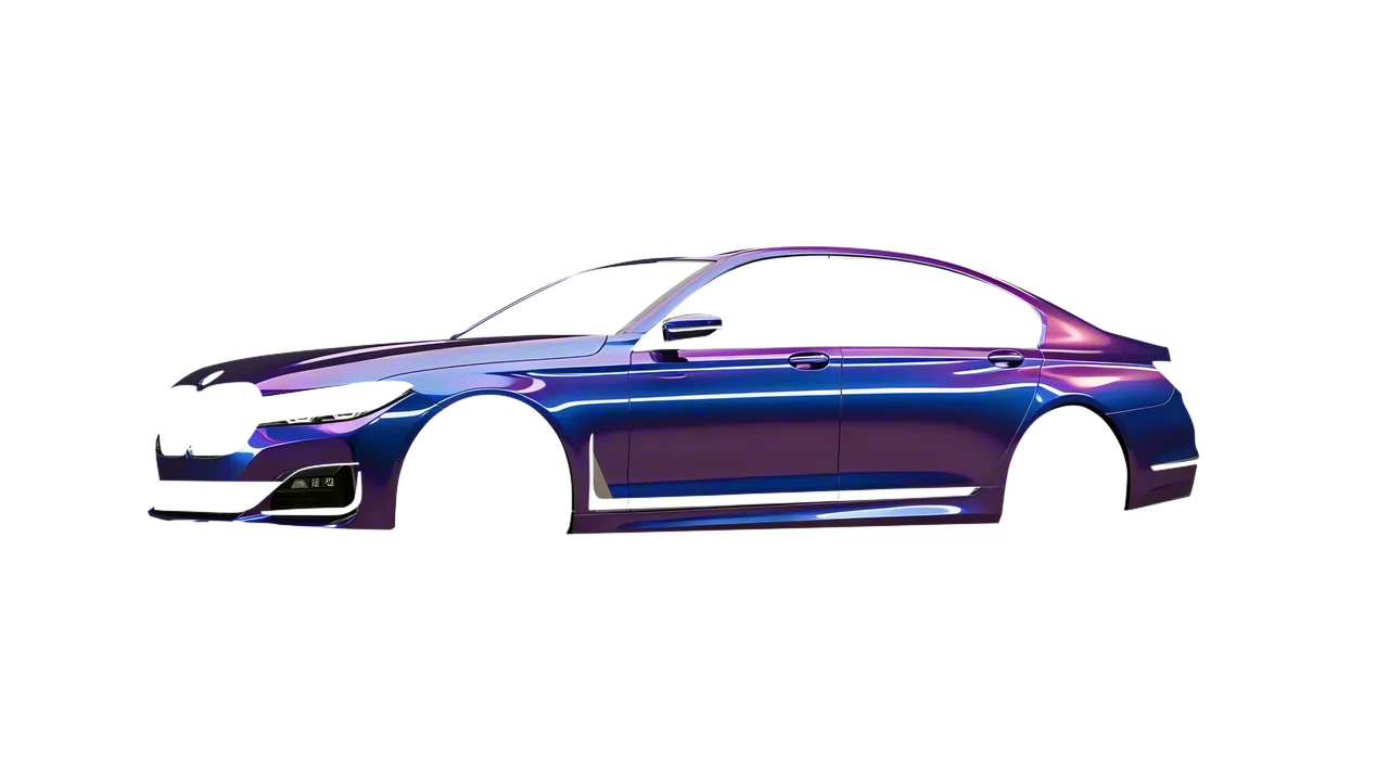 BMW 7 Series 2022 wrapped in Gloss Flip Deep Space (3M GP278), front three-quarter view