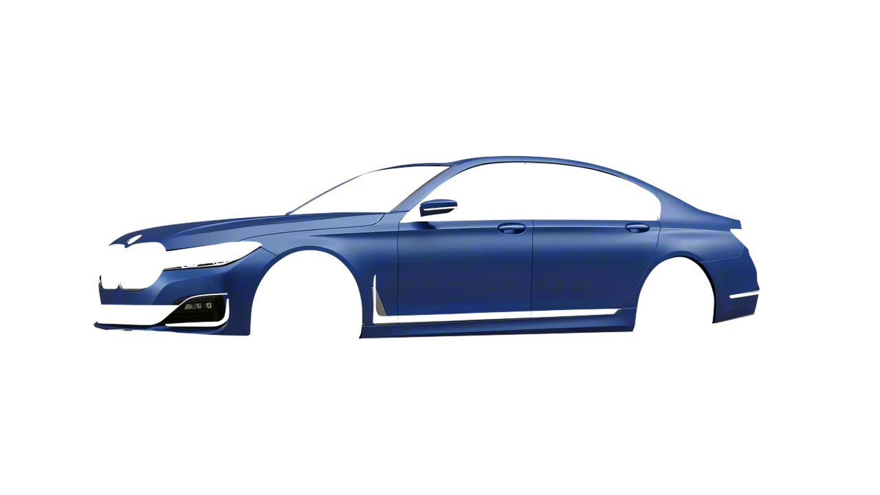 BMW 7 Series 2022 wrapped in Dreamline Blue (Avery Dennison SW900-616-O), front three-quarter view