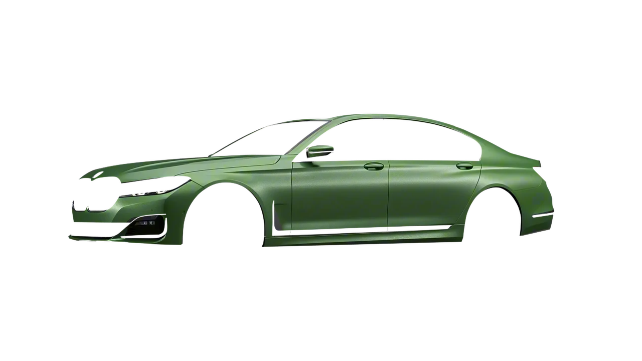 BMW 7 Series 2022 wrapped in Apple Green (Avery Dennison SW900-745-M), front three-quarter view