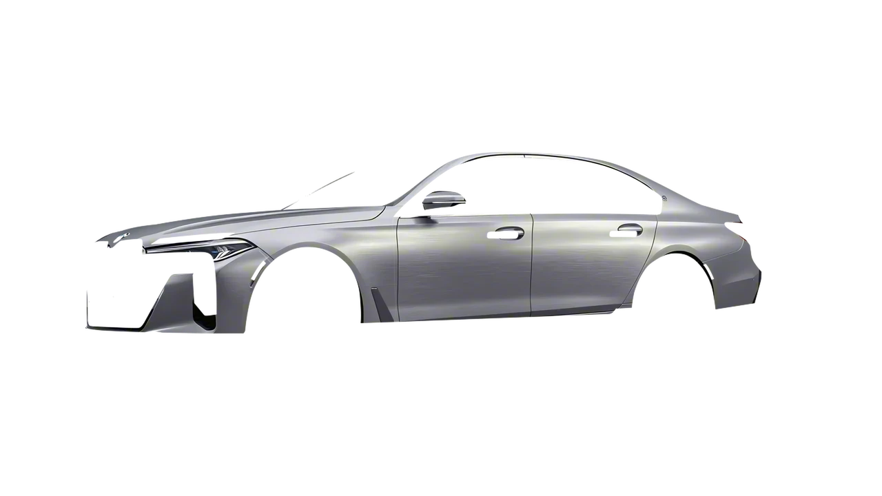 BMW 7 Series 2023 wrapped in Brushed Aluminum (Avery Dennison SW900-812-X), front three-quarter view
