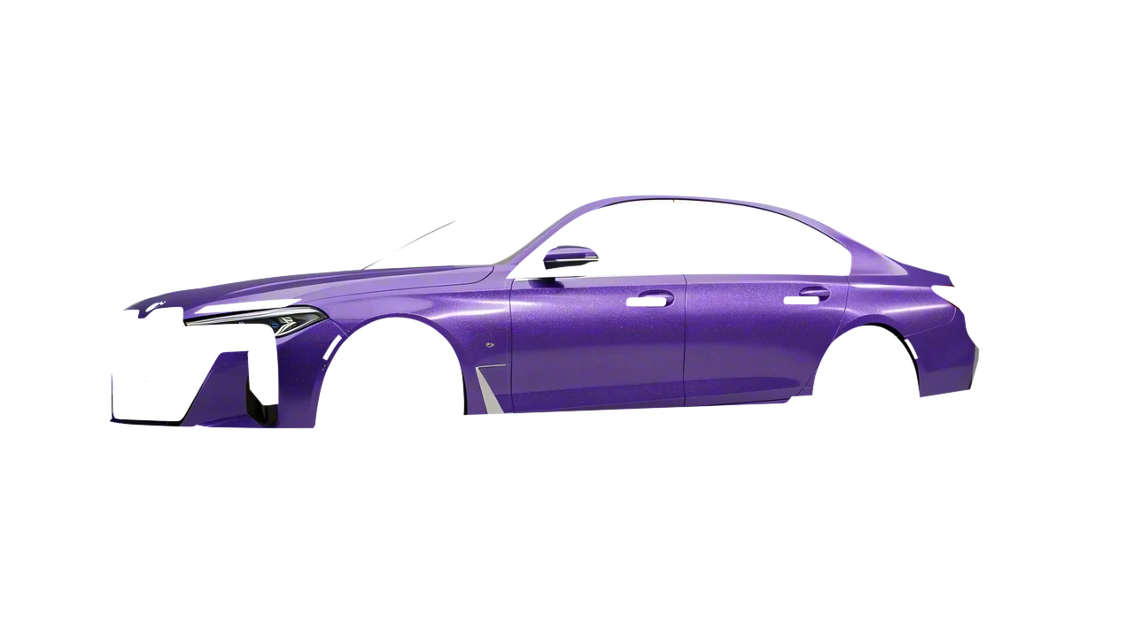 BMW 7 Series 2023 wrapped in Purple (Avery Dennison SW900-587-D), front three-quarter view
