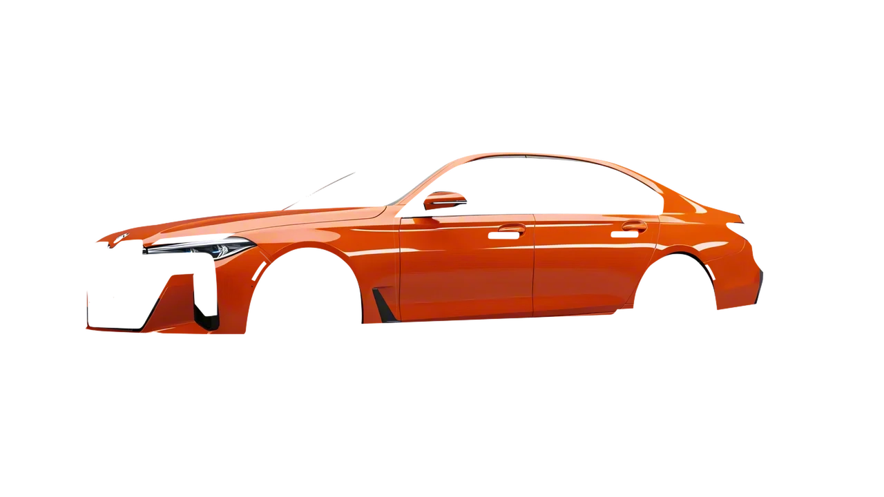 BMW 7 Series 2023 wrapped in Fiery Orange (3M G364), front three-quarter view