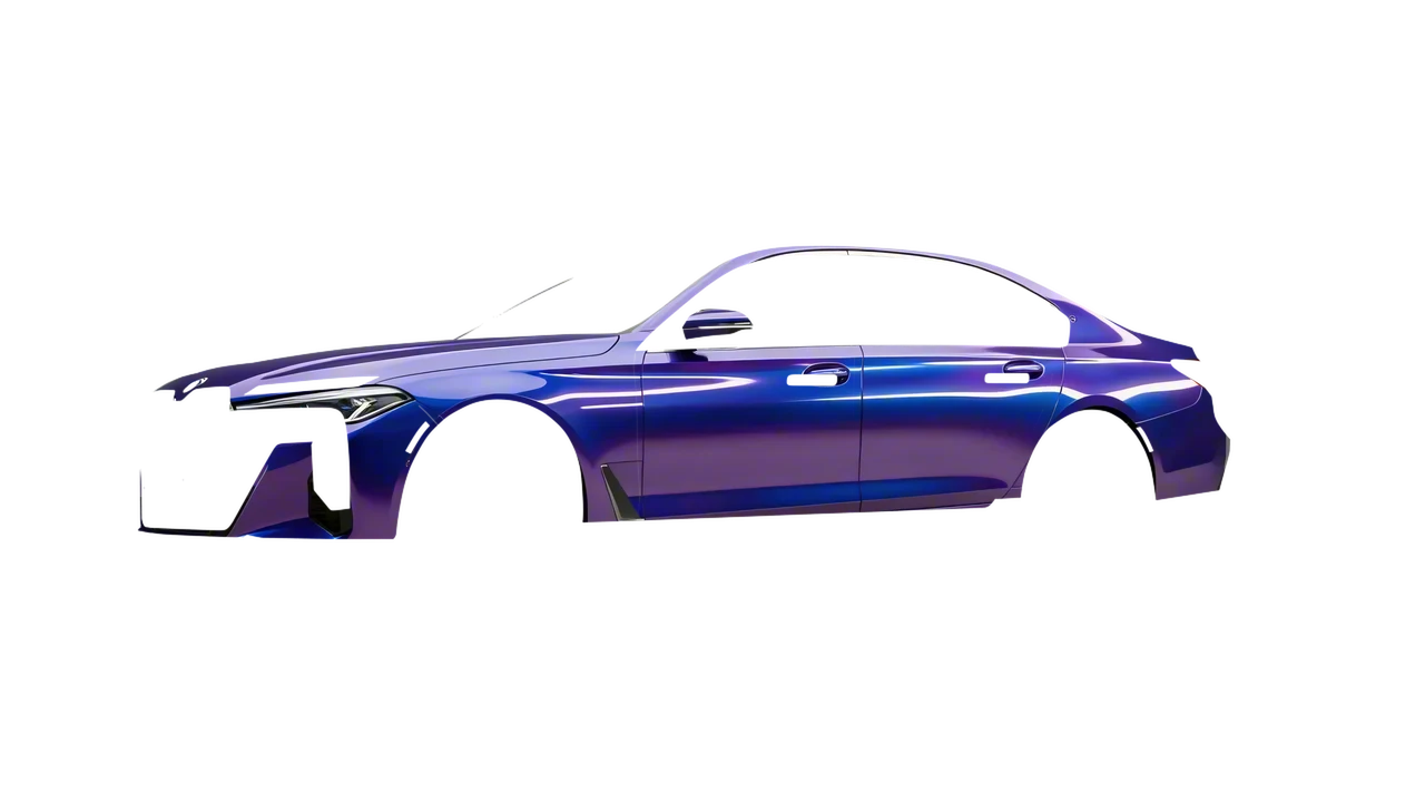 BMW 7 Series 2023 wrapped in Gloss Flip Deep Space (3M GP278), front three-quarter view
