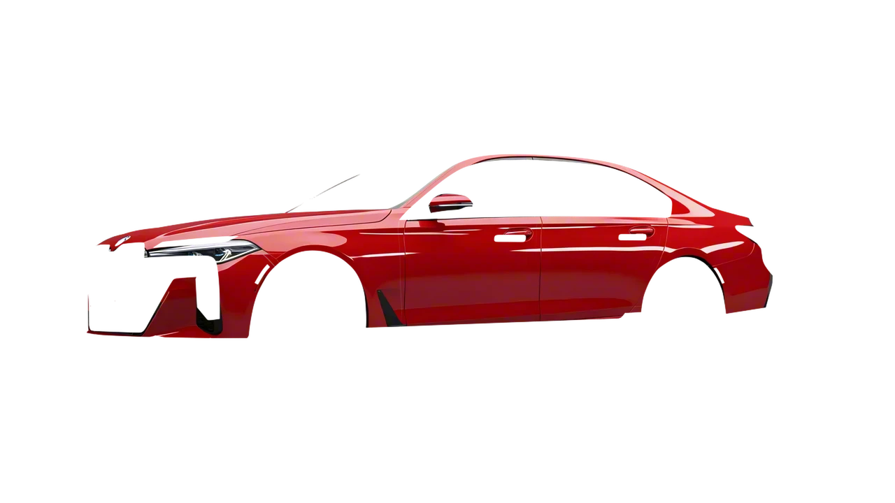 BMW 7 Series 2023 wrapped in Hot Rod Red (3M G13), front three-quarter view