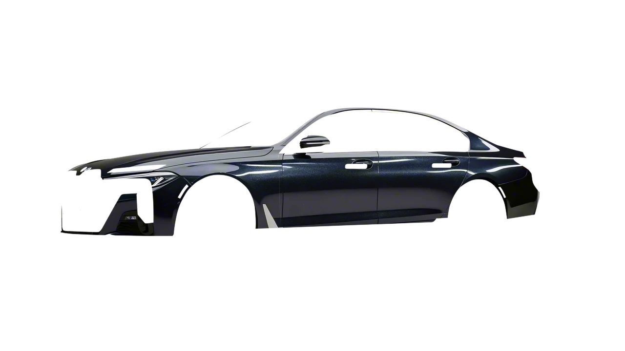 BMW 7 Series 2023 wrapped in Mystery Black (Avery Dennison SW900-184-M), front three-quarter view