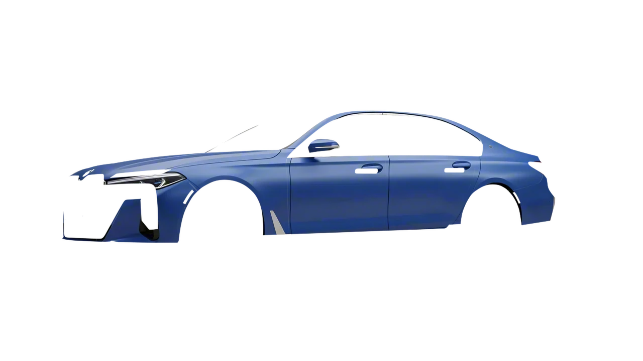 BMW 7 Series 2023 wrapped in Dreamline Blue (Avery Dennison SW900-616-O), front three-quarter view