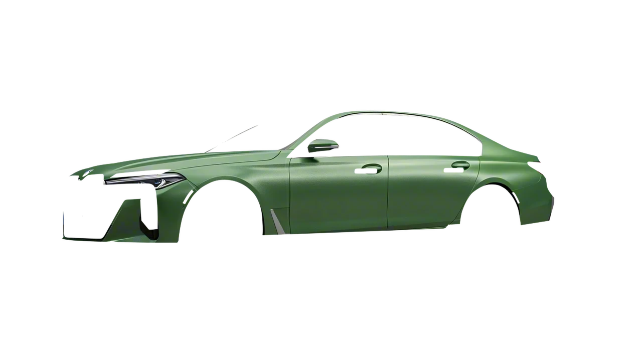 BMW 7 Series 2023 wrapped in Apple Green (Avery Dennison SW900-745-M), front three-quarter view