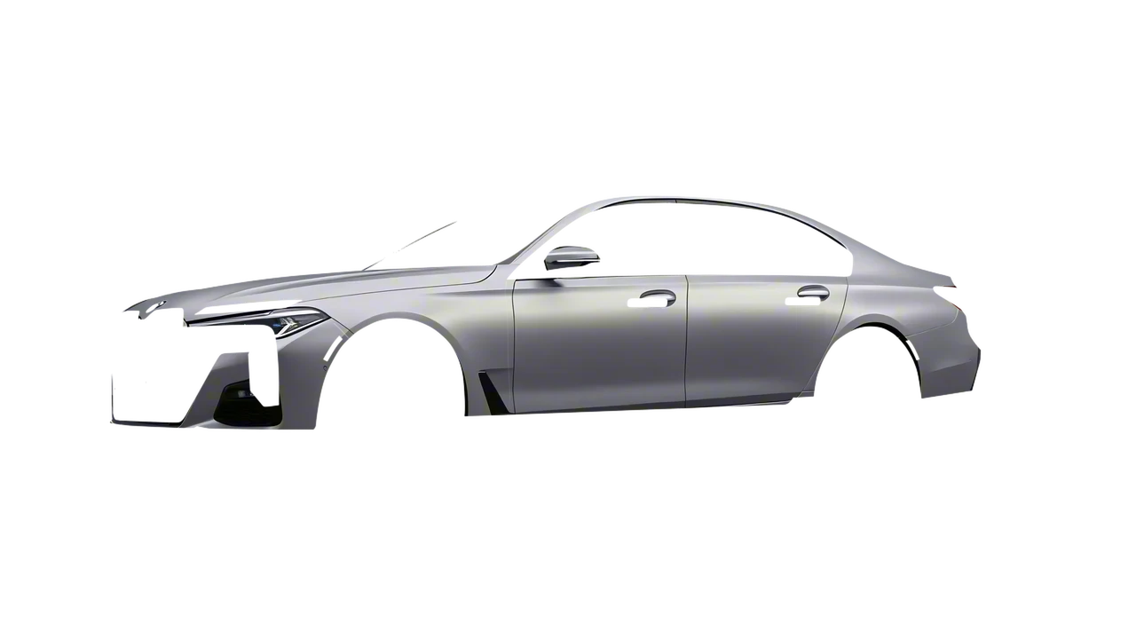 BMW 7 Series 2023 wrapped in Matte Silver (3M M21), front three-quarter view