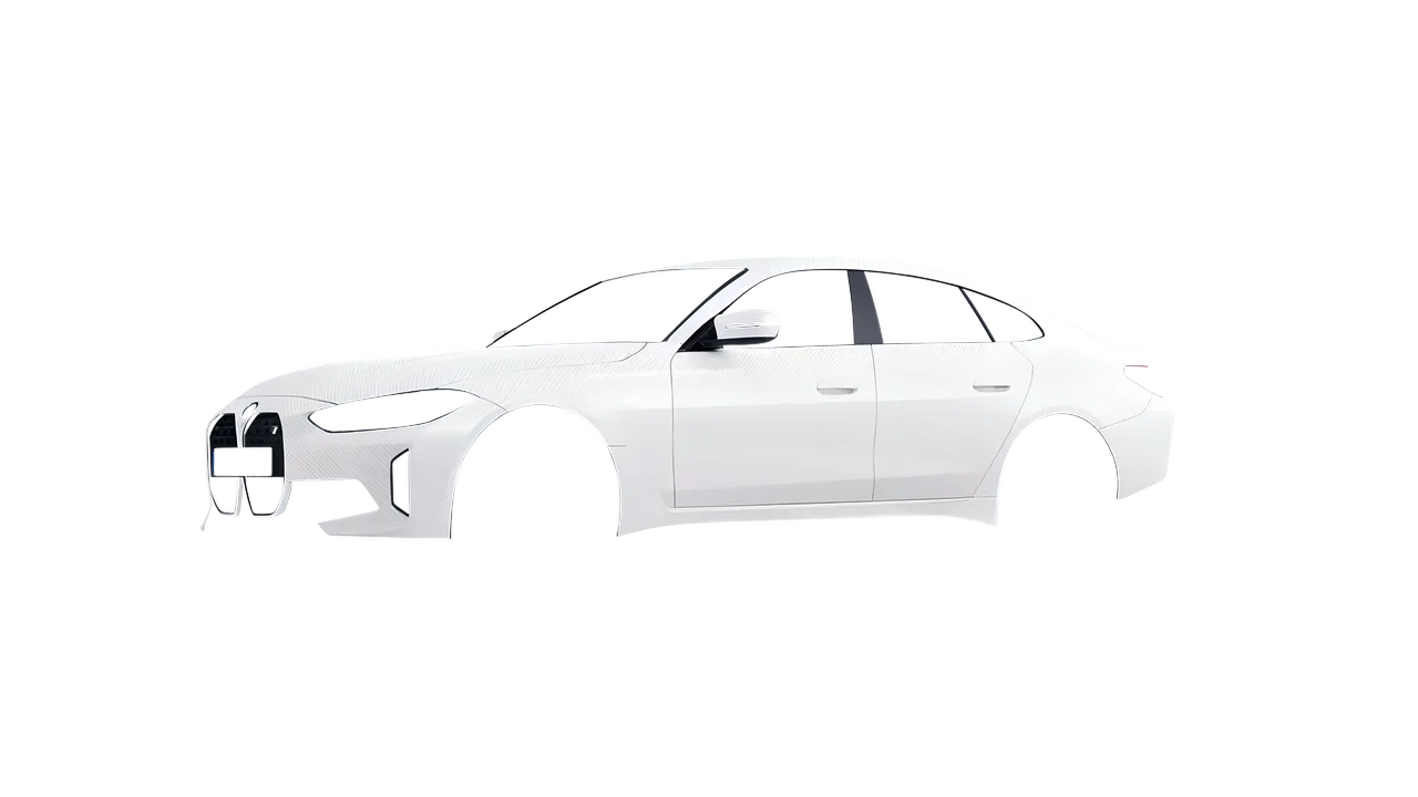 BMW i4 2022 wrapped in Carbon Fiber White (Avery Dennison SW900-115-X), front three-quarter view
