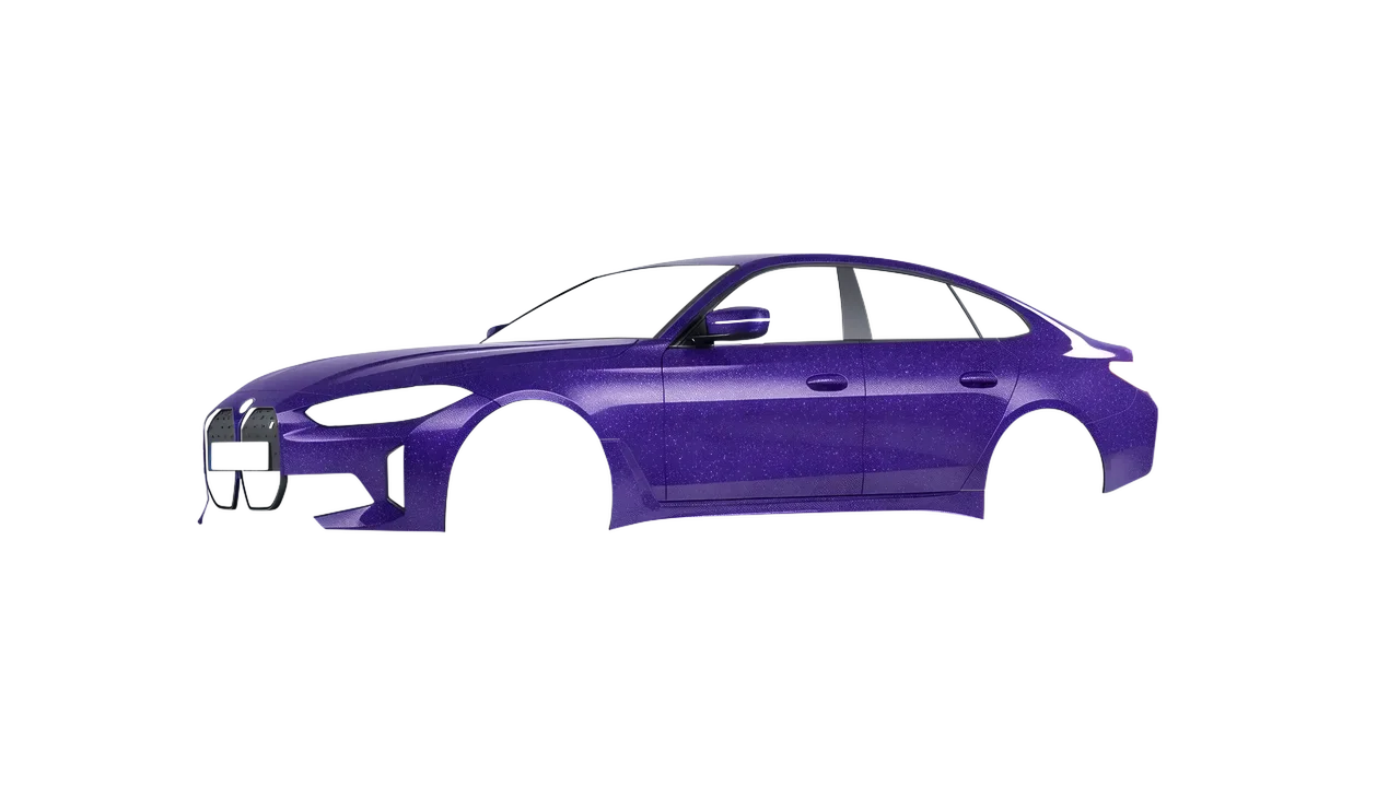 BMW i4 2022 wrapped in Purple (Avery Dennison SW900-587-D), front three-quarter view