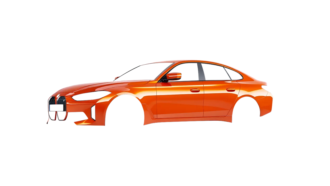 BMW i4 2022 wrapped in Fiery Orange (3M G364), front three-quarter view