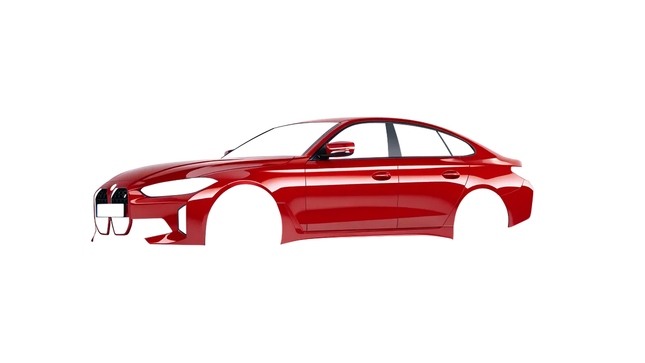 BMW i4 2022 wrapped in Hot Rod Red (3M G13), front three-quarter view