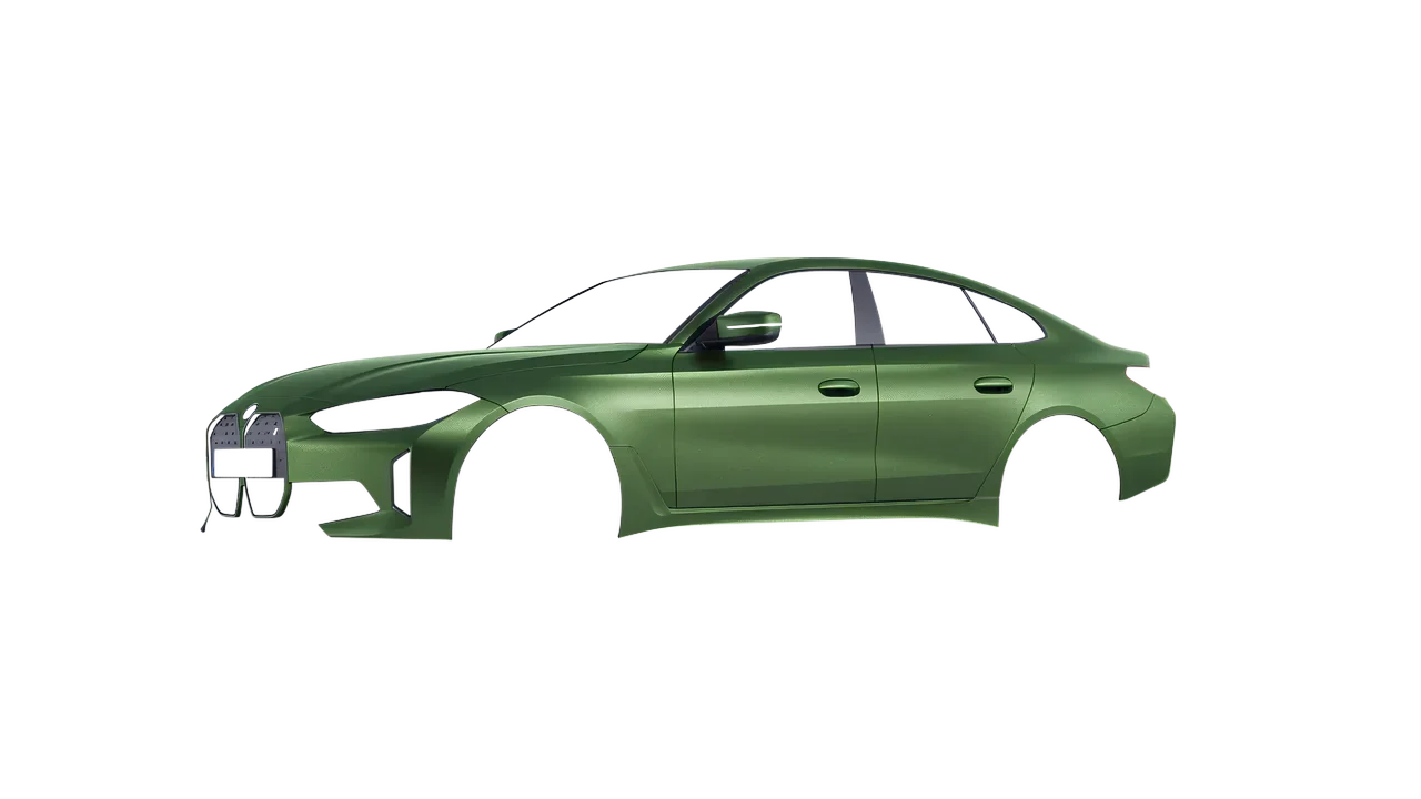 BMW i4 2022 wrapped in Apple Green (Avery Dennison SW900-745-M), front three-quarter view