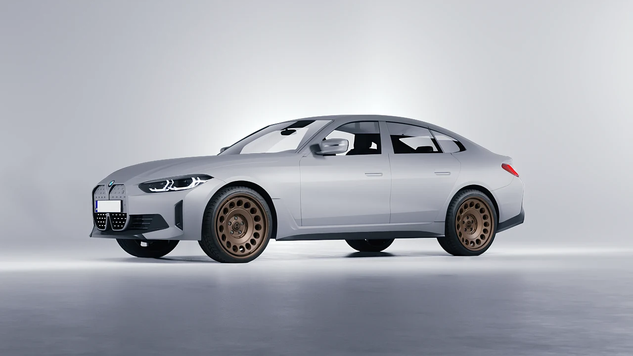 BMW i4 2022 on HRE Performance Wheels 037-GTM forged wheels, front three-quarter view