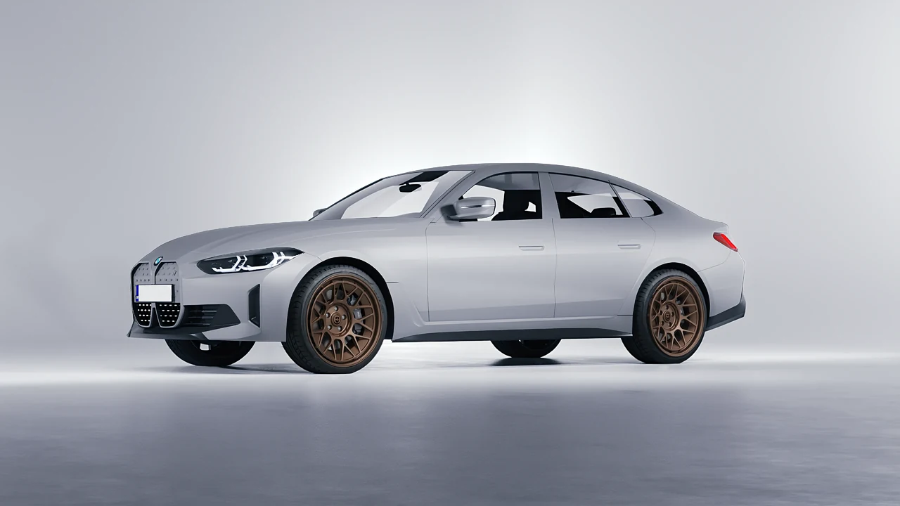 BMW i4 2022 on HRE Performance Wheels 500-GTM forged wheels, front three-quarter view