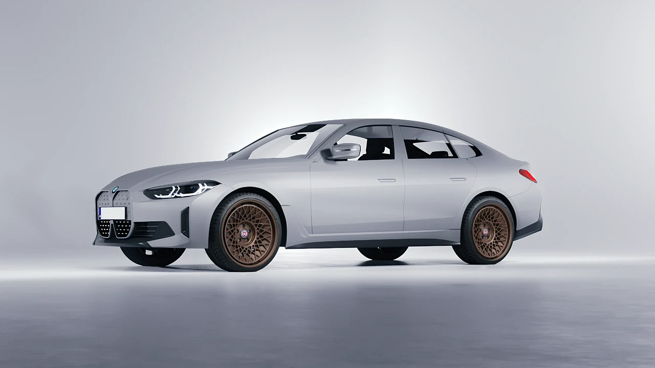 BMW i4 2022 on HRE Performance Wheels 501-GTM forged wheels, front three-quarter view
