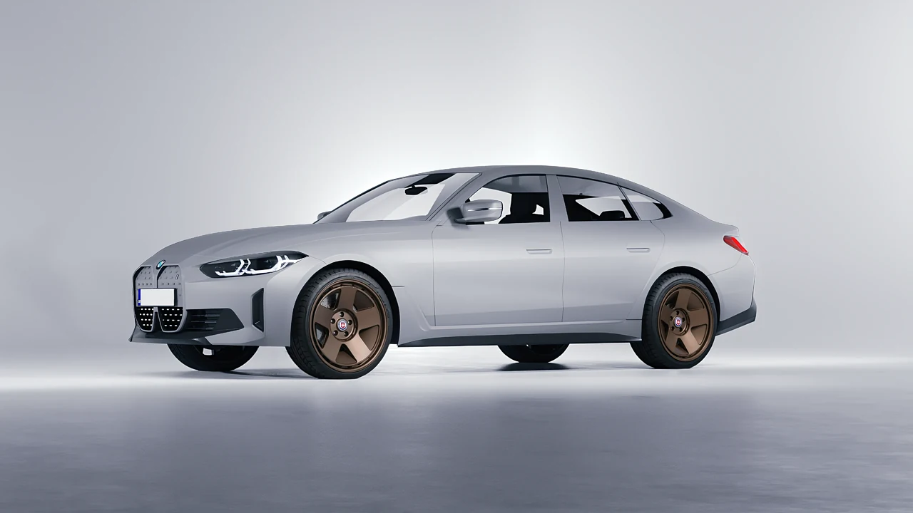 BMW i4 2022 on HRE Performance Wheels 555-GTM forged wheels, front three-quarter view