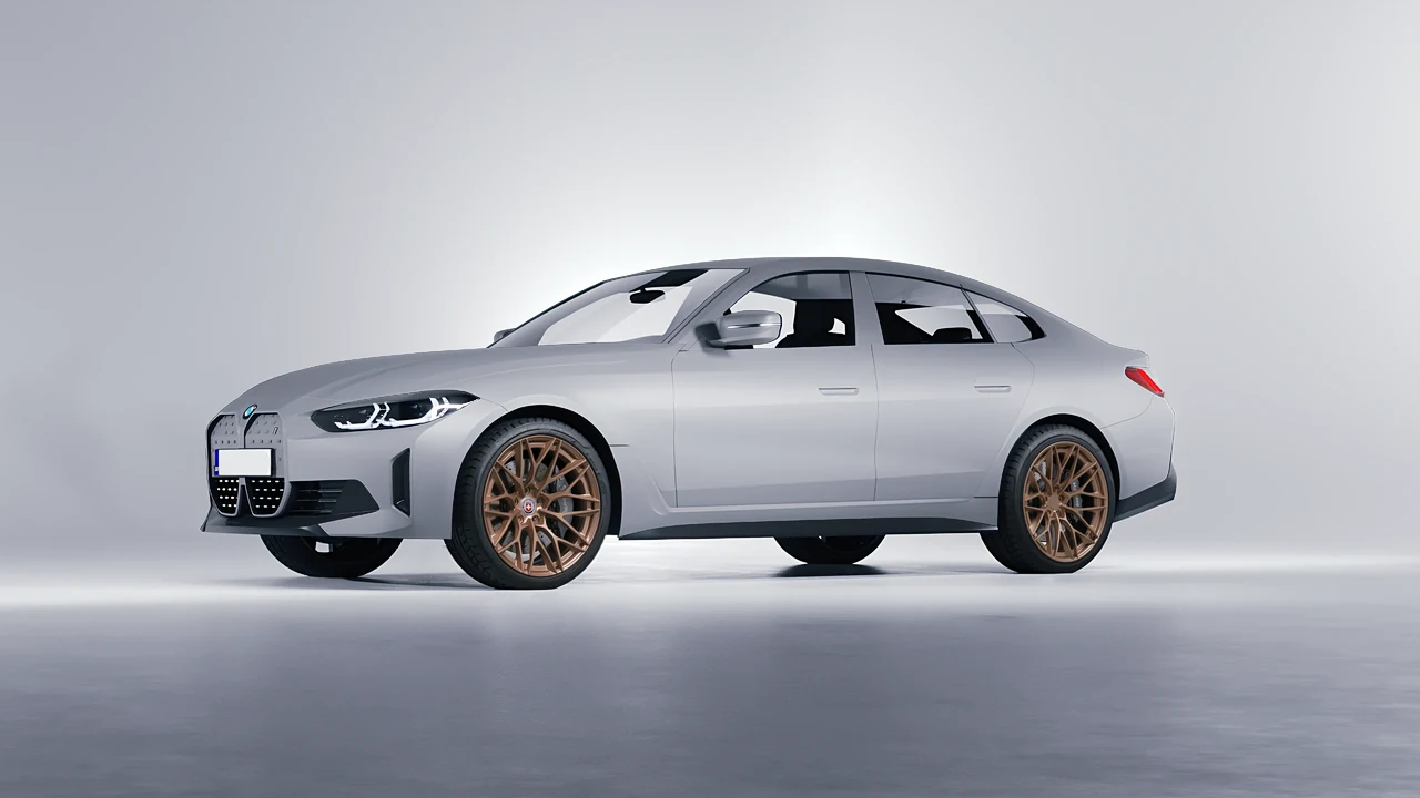 BMW i4 2022 on HRE Performance Wheels S200H forged wheels, front three-quarter view