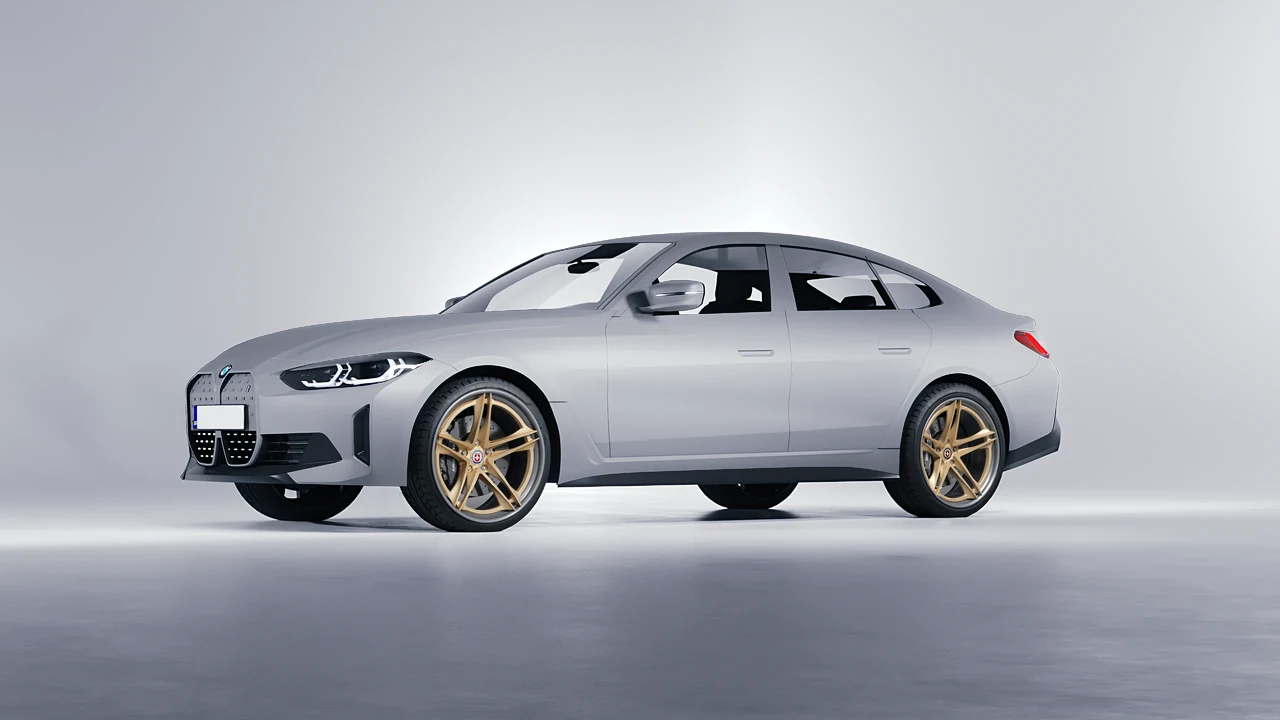 BMW i4 2022 on HRE Performance Wheels S207H forged wheels, front three-quarter view