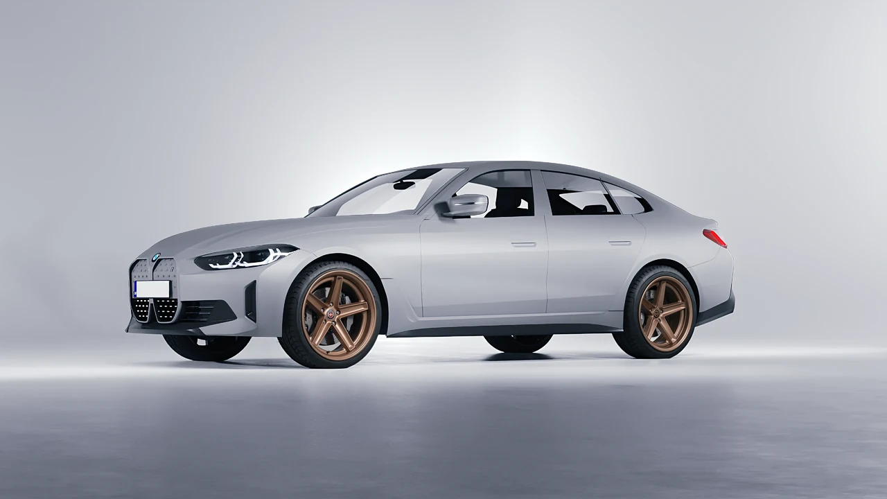 BMW i4 2022 on HRE Performance Wheels Tusk forged wheels, front three-quarter view